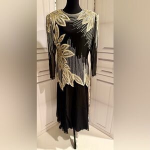 Formal Black and Cream Sequined Dress